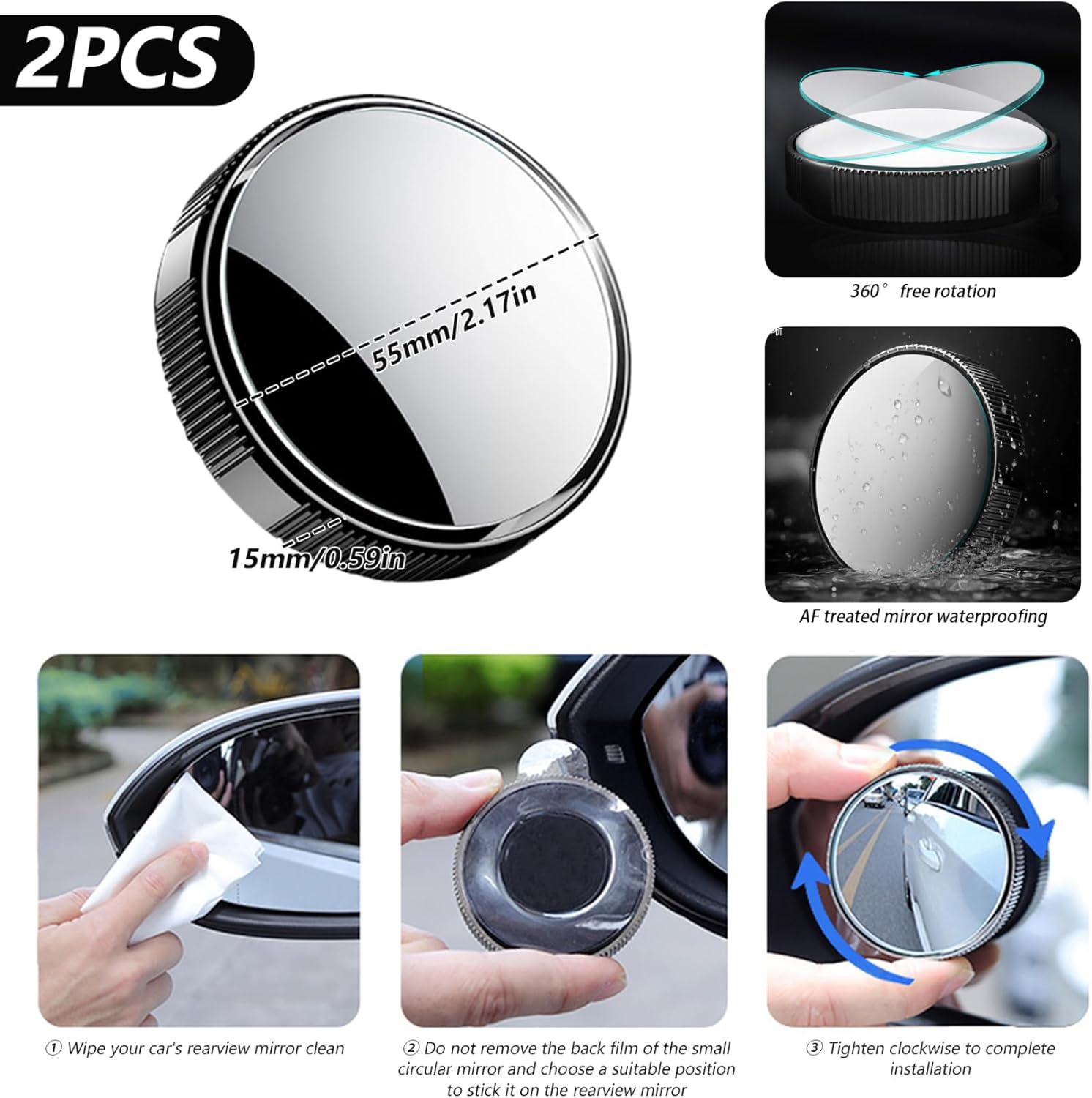 Blind Spot Mirror Wide Angle Convex 2Pcs - 2 Adet Araba Dikiz Aynası 360