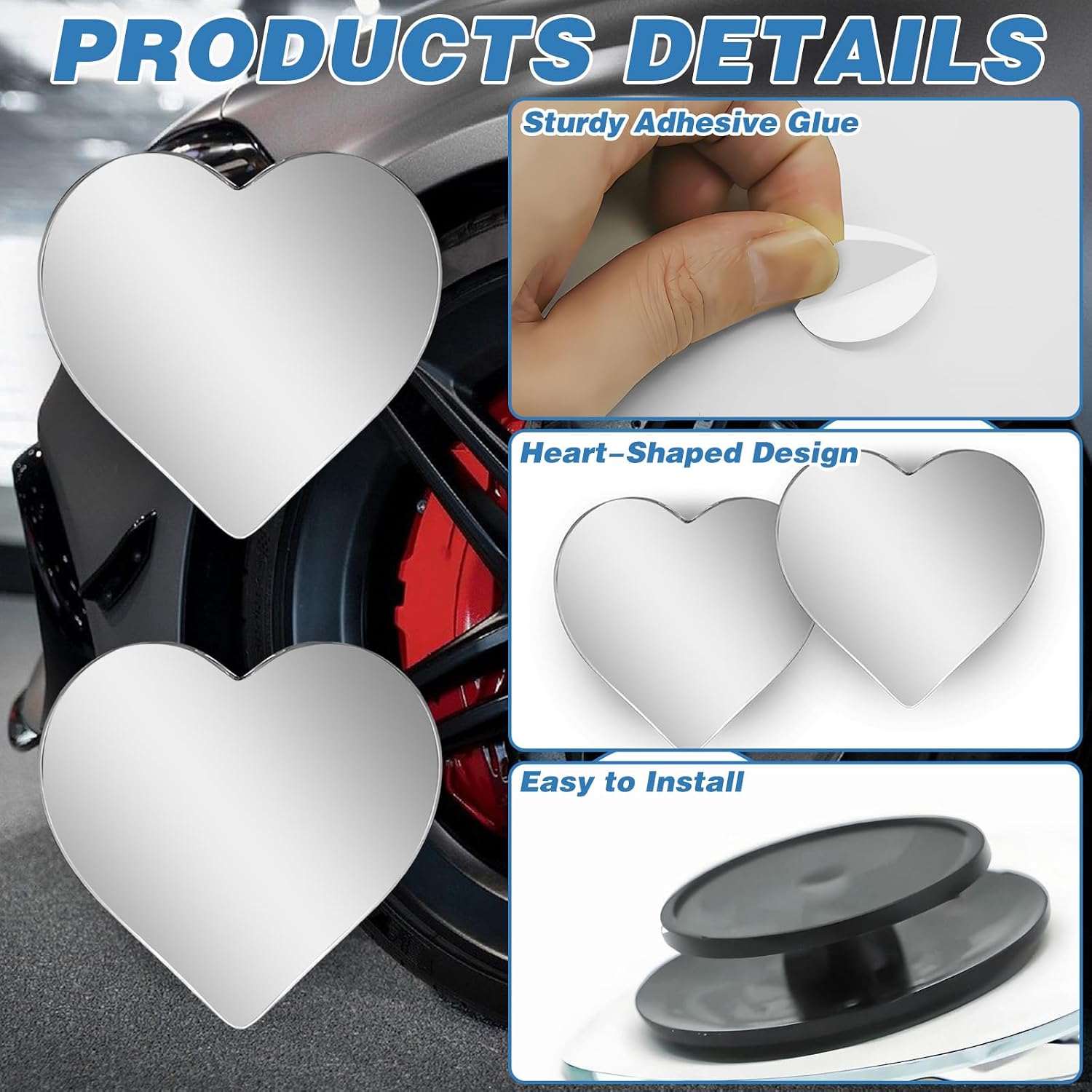 2 adet kalp şeklinde HD kör no - Blind Spot Mirror Wide Angle Convex 2Pcs incelemesi ve fiyatı
